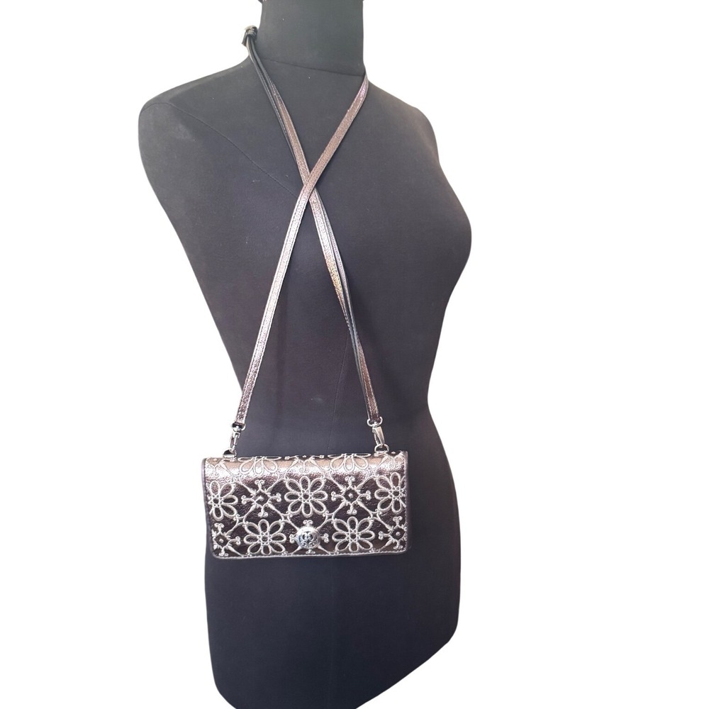 Brighton Metallic Bronze Leather Valencia Embroidered Crossbody Wallet 7.5x4x2"